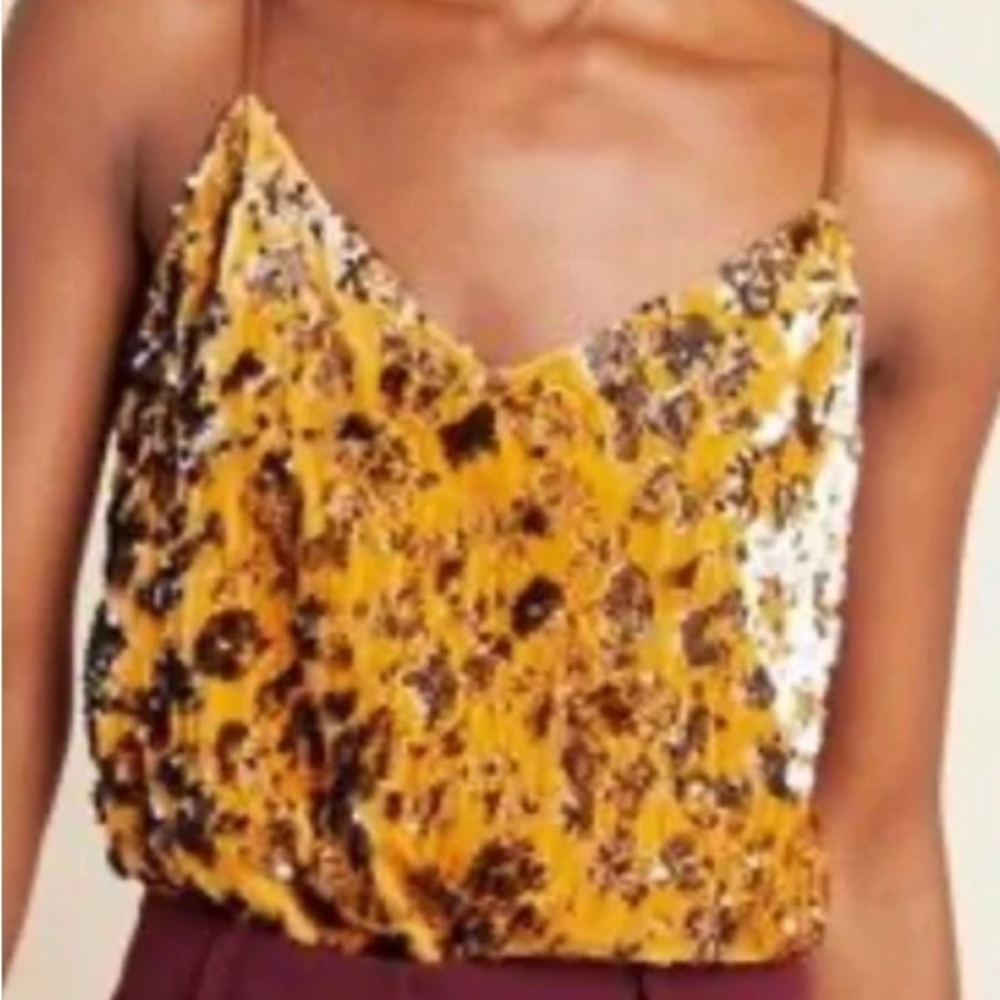 Ro & De for Anthropologie gold velvet sequin tank Sz XS